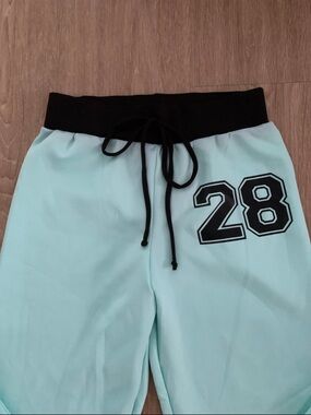 Women's Light Aqua Track Joggers with Black Waistband